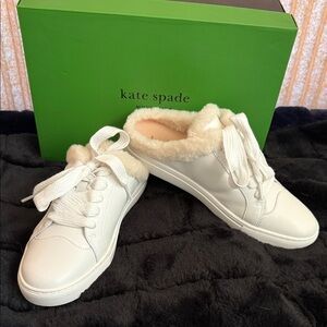 Kate Spade Opt White/Dark Raspberry multi Fur-Trimmed Sneakers